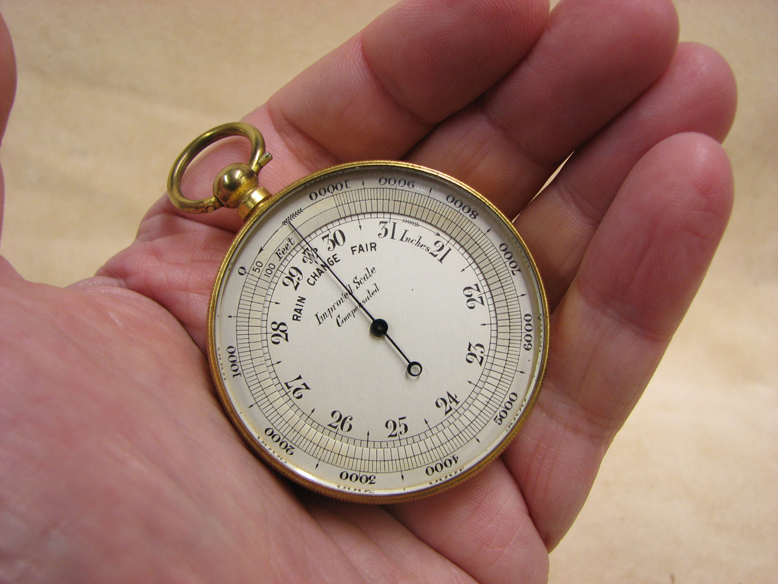 Victorian pocket barometer and compass compendium with Improved Scale dial